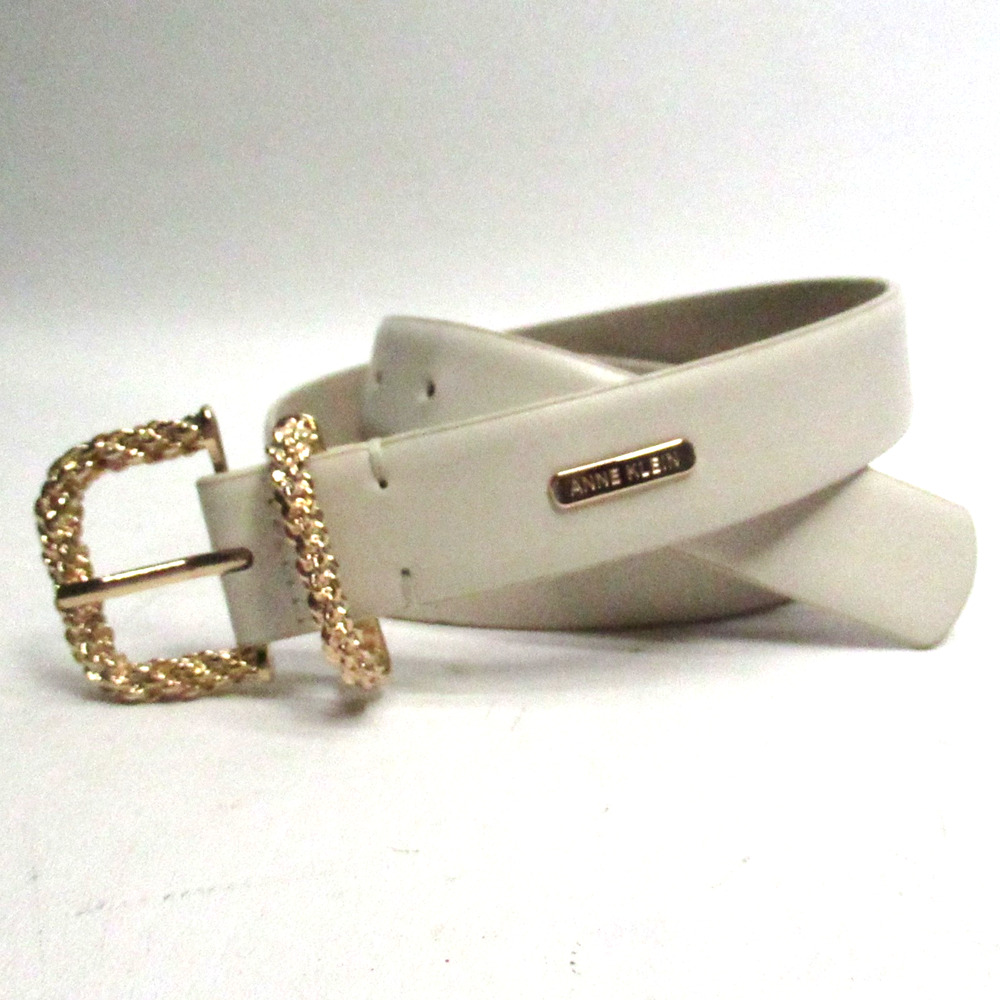 Vintage Anne Klein Dress Belt Women M Ivory Gold Tone Chunky Buckle